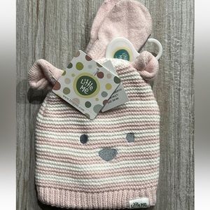 Little Me Pink Knit Bear Hat & Gloves Set